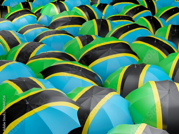 Fototapeta Umbrellas with flag of tanzania