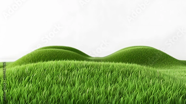 Fototapeta 3D rendering of green hills of grass isolated on a white background