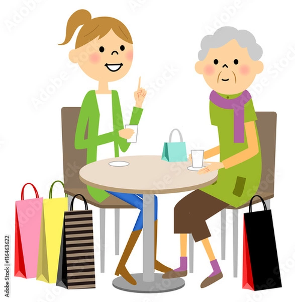 Fototapeta 若者とティータイムを楽しむシニア