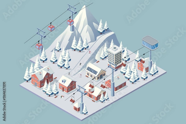 Obraz Isometric Skiing Winter Resort Vector Illustration
