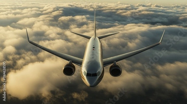 Fototapeta Boeing 737 MAX 8 Above the Clouds at Sunset