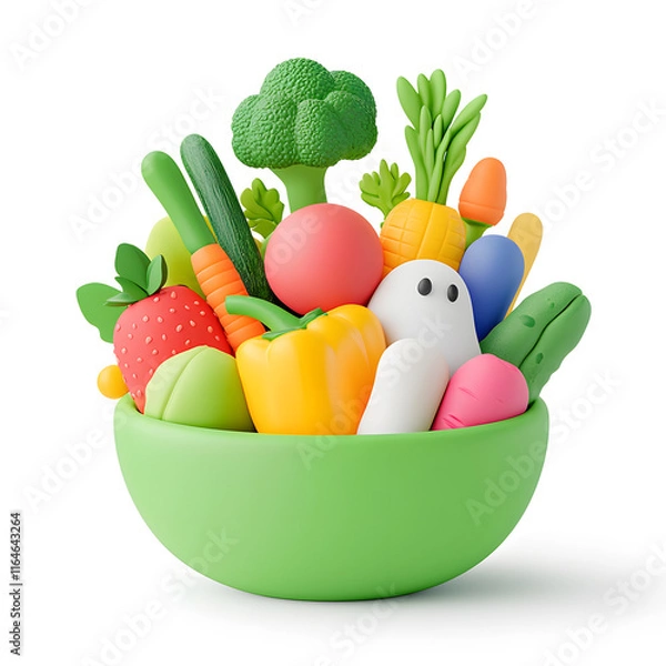 Obraz 3d cartoon bowl with vegetables salad isolated on white background