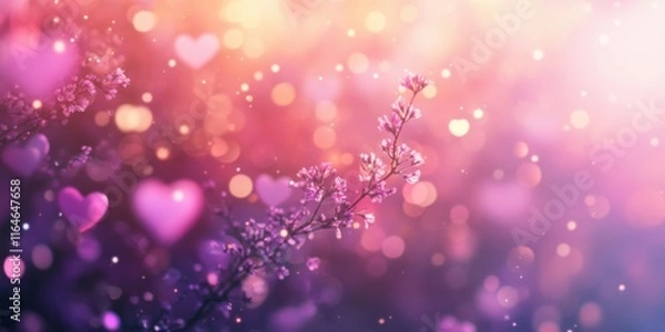 Fototapeta Colorful bokeh lights and heart shapes create a dreamy atmosphere during a romantic evening