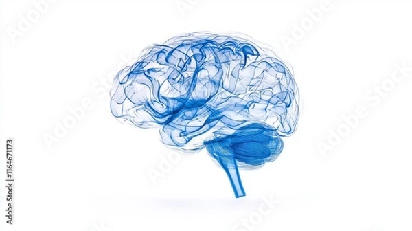 Fototapeta Simple blue and white abstract brain waves, focusing on neuroscience and mental health.