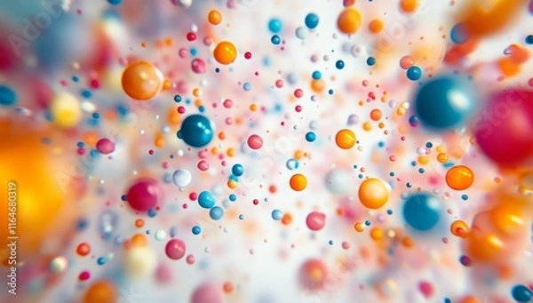 Fototapeta Dynamic explosion of multicolored spheres in abstract motion