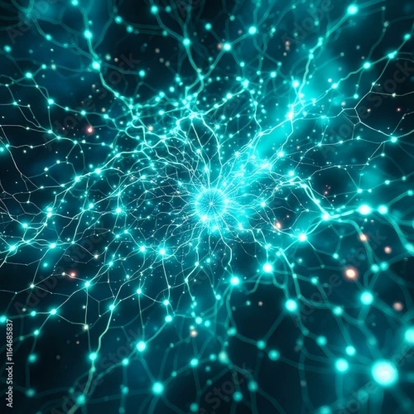 Fototapeta Cosmic Brainwave Galaxy - Bioluminescent Node Network