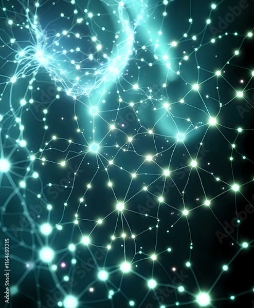 Fototapeta Cybernetic Bioluminescent Neural Network in Deep Blue