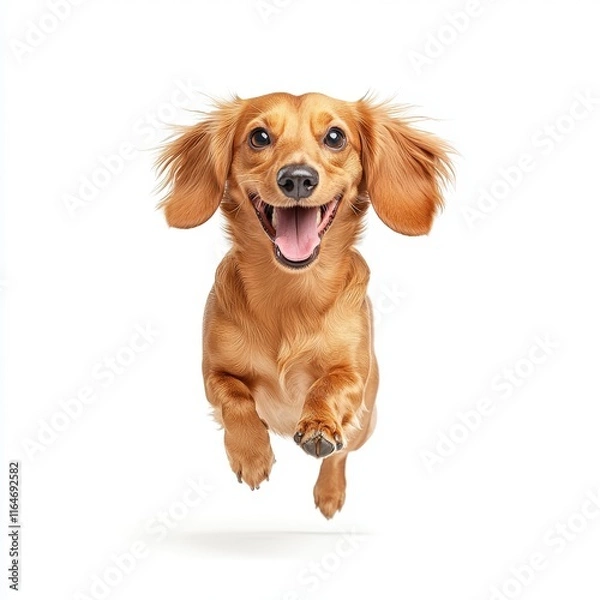 Fototapeta A joyful golden dachshund running freely, showcasing its playful spirit and energetic personality.