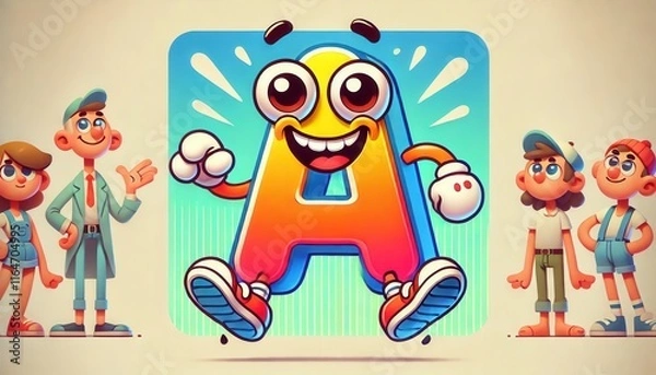 Obraz Playful cartoon letter A mascots with vibrant and cheerful designs AI generated