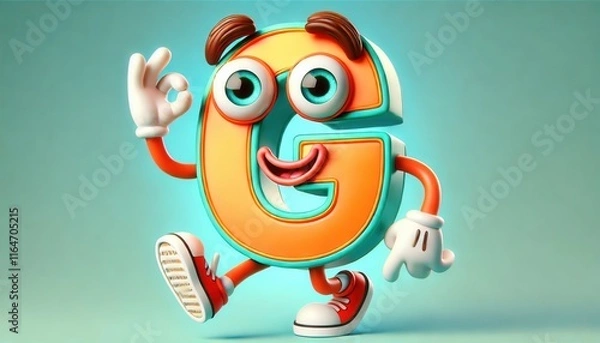 Obraz Cheerful cartoon letter G mascot with vibrant and fun design AI generated