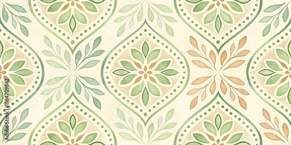 Fototapeta abstract geometrical seamless pattern. hand painted green ornament on white background. monochrome watercolor texture. print for packaging paper, fabric, wrapping gifts, scrapbooking wallpaper 
