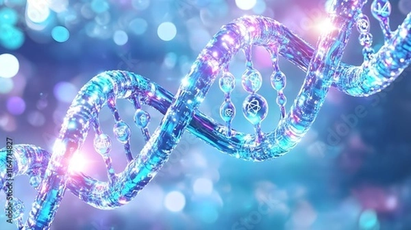 Fototapeta glowing dna strand, science background - abstract backgrounds