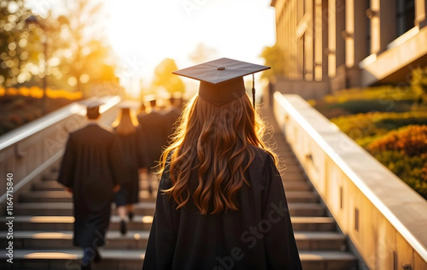 Fototapeta Graduating Student Ascending Steps at University Commencement