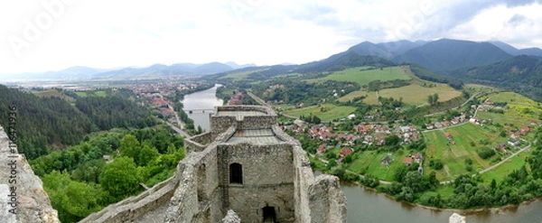 Fototapeta River Vah near Strecno, Slovakia - View from Ruins of Medieval Castle Strecno Built in the First Half of 14th Century on One Hundred Meters High Hill above River Vah