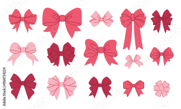 Fototapeta Set of pink bows on white background. Vector illustration in flat style.