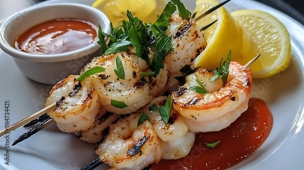 Fototapeta Grilled chicken with vegetables and potatoes on a plate