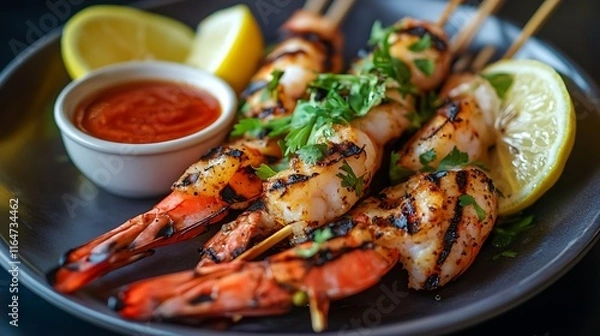 Fototapeta Grilled chicken with vegetables and potatoes on a plate