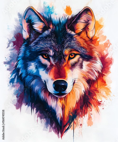 Obraz Colorful splash art of a wolf face