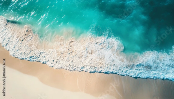 Fototapeta Tropical beach and sea waves, aerial abstract background, summer seasonal concept