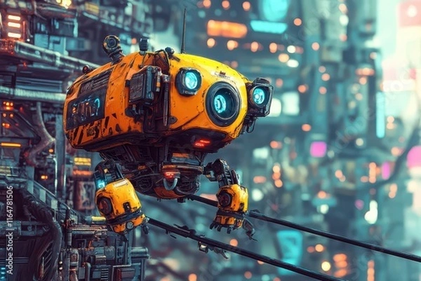 Obraz Cheerful Whimsical Robotic Crane Operator in Cartoon Style