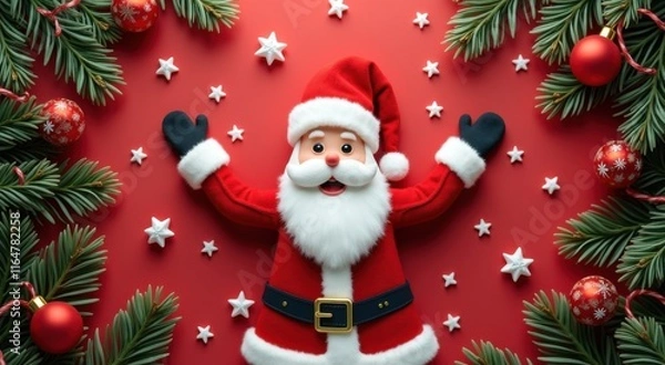 Obraz Santa claus is standing in the middle of a christmas wreath