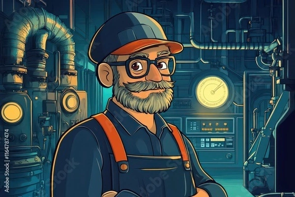 Obraz Whimsical Factory Supervisor in Cartoon Style