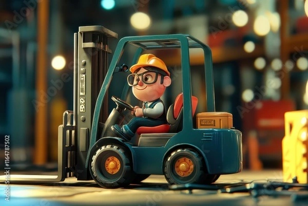 Obraz Whimsical Forklift Operator in Bright Cartoon Style