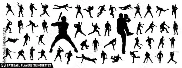 Obraz Wektor zestaw sylwetki graczy w baseball