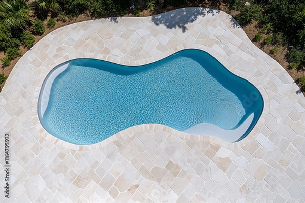 Fototapeta Aerial View of Freeform Swimming Pool and Flagstone Patio