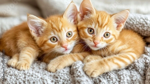 Fototapeta Cozy Kittens on Soft Blanket with Indoor Lighting