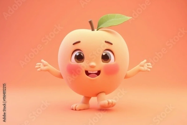 Fototapeta Cute Cartoon Character Representing a Happy Peach on a Solid Background