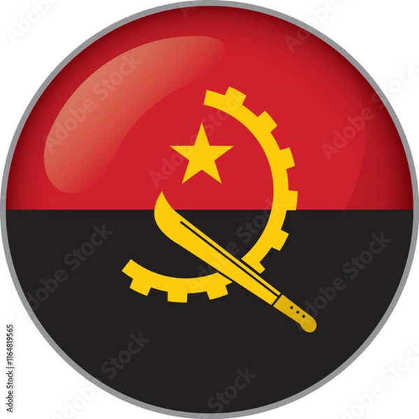 Fototapeta Icon representing a round button with the flag of Angola. Ideal for catalogs of institutional materials and geography