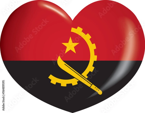 Fototapeta Icon representing a heart button with the flag of Angola. Ideal for catalogs of institutional materials and geography