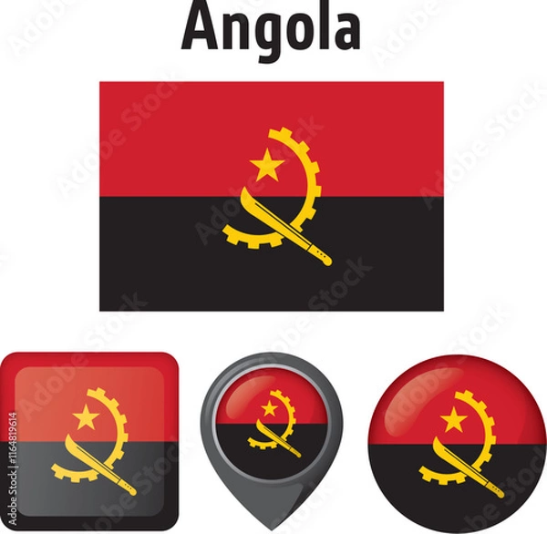 Fototapeta Illustration of the flag of Angola, and various icons. Ideal for catalogs of institutional materials and geography