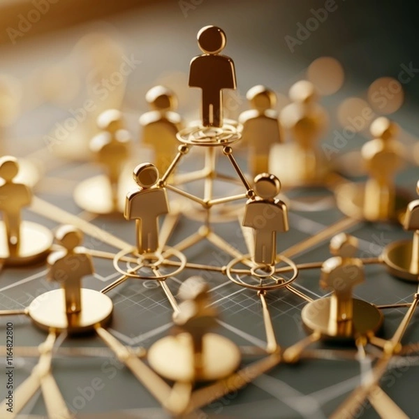 Obraz Golden Figures Structured Network Connection Hierarchy Representing Team Organization System