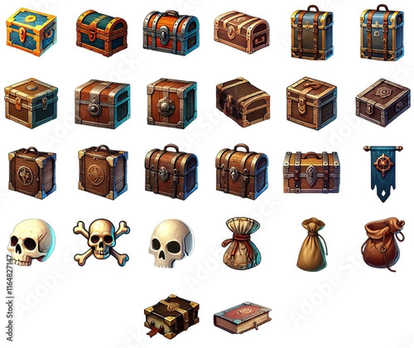 Fototapeta Chest Crate Objects Fantasy RPG Game Inventory Icon Pack