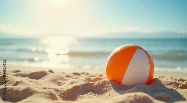 Obraz Beach ball on the sand near the ocean