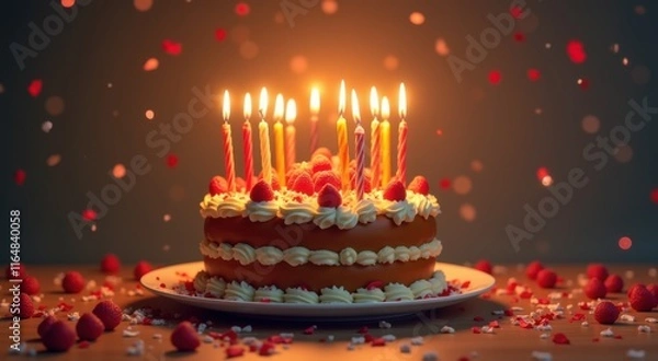 Fototapeta Cake with candles on it on a table