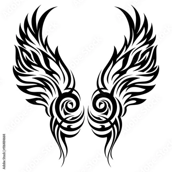 Obraz Flaming wings tribal tattoo vector ornament