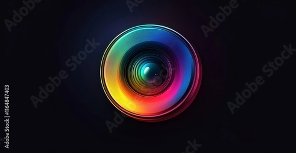Fototapeta Colorful camera lens on black background.