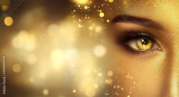 Obraz Golden Gaze: Close-up shot of a captivating eye with a mesmerizing golden hue, evoking a sense of mystery, magic, and inner radiance. 