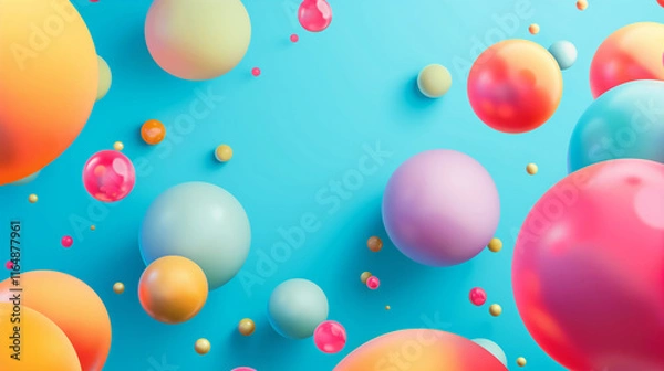 Fototapeta Vibrant Colorful Spheres Illustration on Blue Background for Abstract and Creative Design
