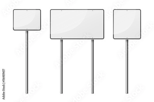 Obraz Set of 3 blank road signs, isolated on white background. EPS10 vector illustration.