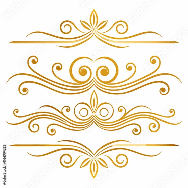 Fototapeta .A set of straight gold line separator with curlicues