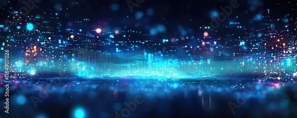 Fototapeta Noise abstract background concept. A vibrant digital landscape with glowing particles and dynamic light effects.