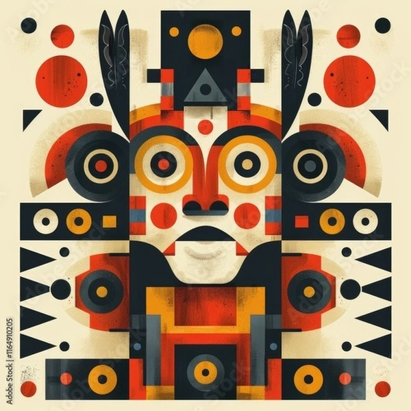 Fototapeta Abstract illustration featuring a stylized face with geometric shapes and vibrant colors.