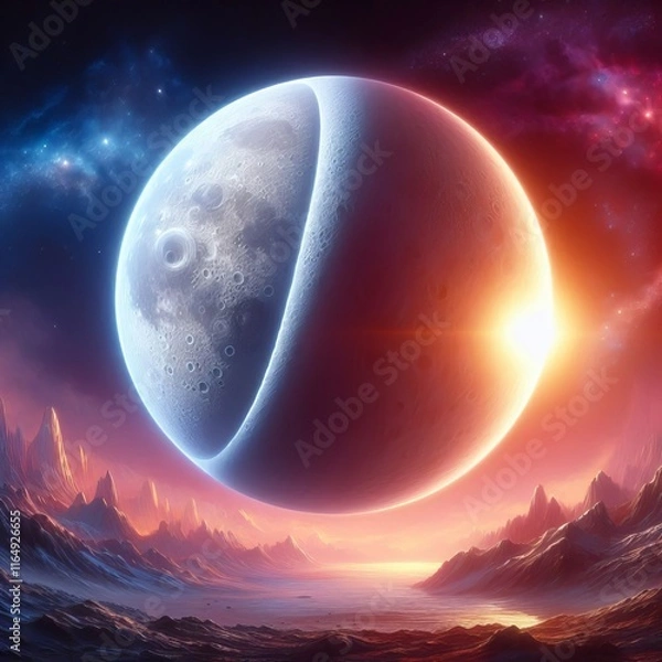 Fototapeta Moons slowly colliding merging into one
