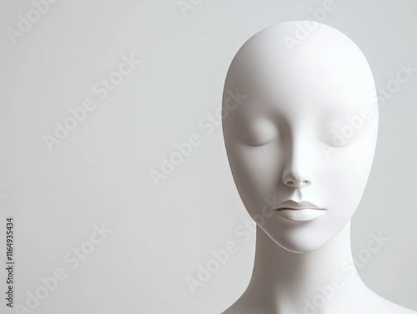Fototapeta A minimalist white mannequin head with closed eyes, emphasizing simplicity and design.