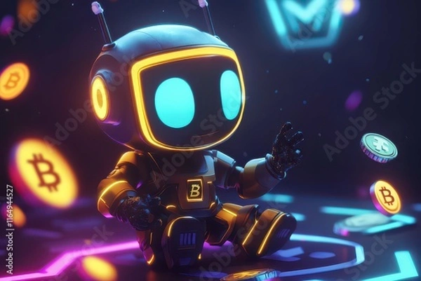 Obraz Cheerful Crypto Robot Banker in Playful Cartoon Style