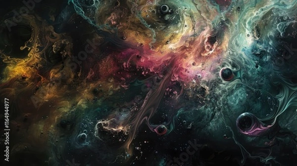 Fototapeta A vibrant cosmic scene with swirling colors and celestial elements.